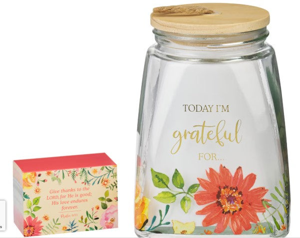 Today I'm Grateful For Orange Daisy Glass Gratitude Jar with Cards