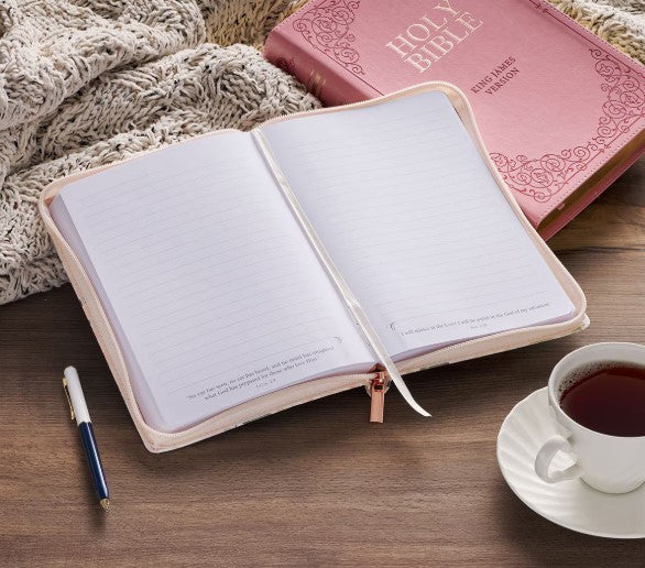 Strength and Honor Pink Floral Faux Leather Classic Journal with Zipper Closure - Proverbs 31:25