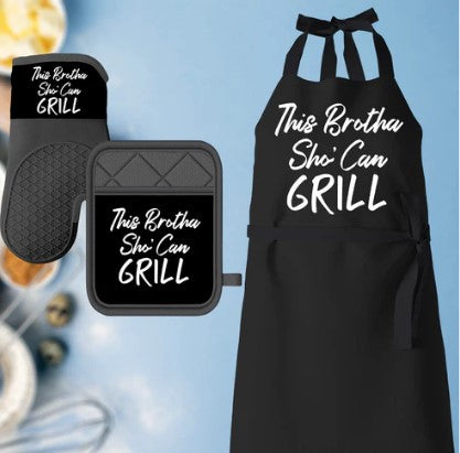 THIS BROTHA SHO CAN GRILL APRON & MITT/POTHOLDER SET