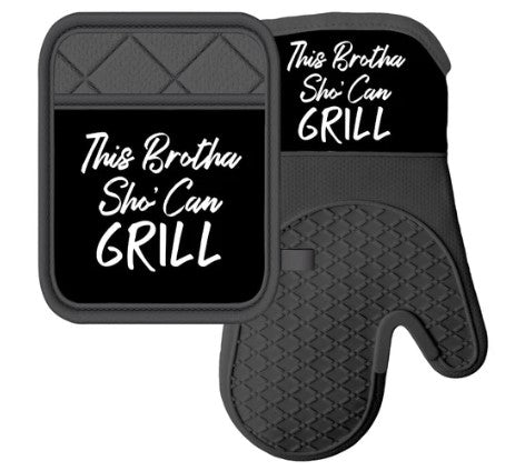 THIS BROTHA SHO CAN GRILL MITT/POT HOLDER SET