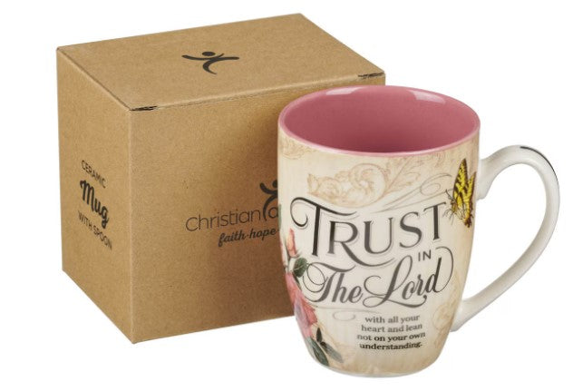 Trust In The Lord Blush Pink Floral Ceramic Mug - Proverbs 3:5