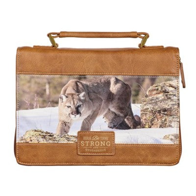 Be Strong and Courageous Mountain Lion Toffee Brown Faux Leather Classic Bible Cover