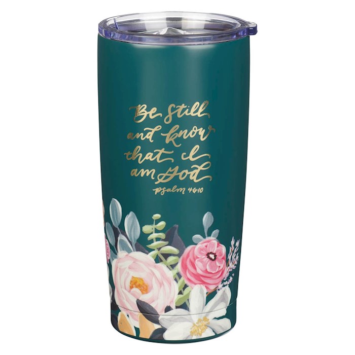 Be Still Teal Floral Stainless Steel Travel Tumbler