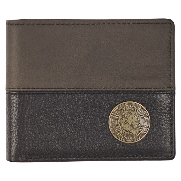 Wallet-Leather-Lion Be Strong Josh. 1:9