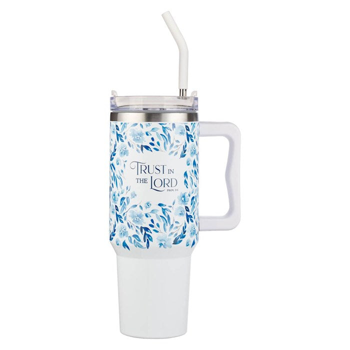 Trust in the Lord Blue Botany 40 oz Stainless Steel Travel Tumbler with Straw