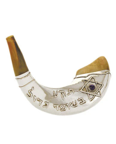 Silver-Plated "Blow the Shofar" Ram's Horn Shofar 15"- 17"