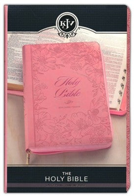 Sunrise Pink Faux Leather Large Print Thinline King James Version Bible with Zippered Closure