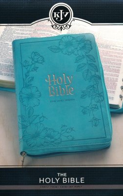 Vibrant Teal Faux Leather Large Print Thinline King James Version Bible with Zippered Closure