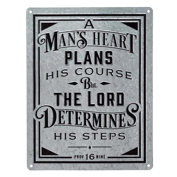 A Man's Heart Vintage Galvanized Metal Wall Art - Proverbs 16:9
