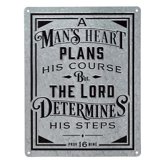 A Man's Heart Vintage Galvanized Metal Wall Art - Proverbs 16:9