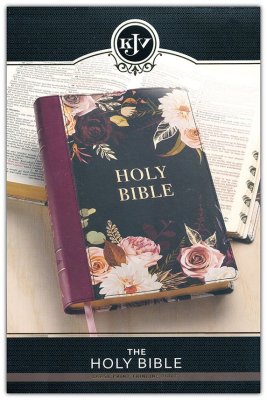 KJV Large Print Thinline Bible-Black/Burgundy Floral Printed Faux Leather