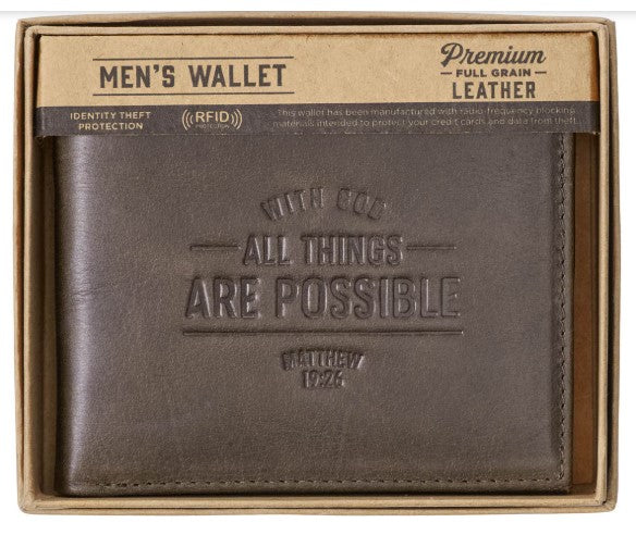 Wallet Leather With God All Things Are Possible Matt. 19:26