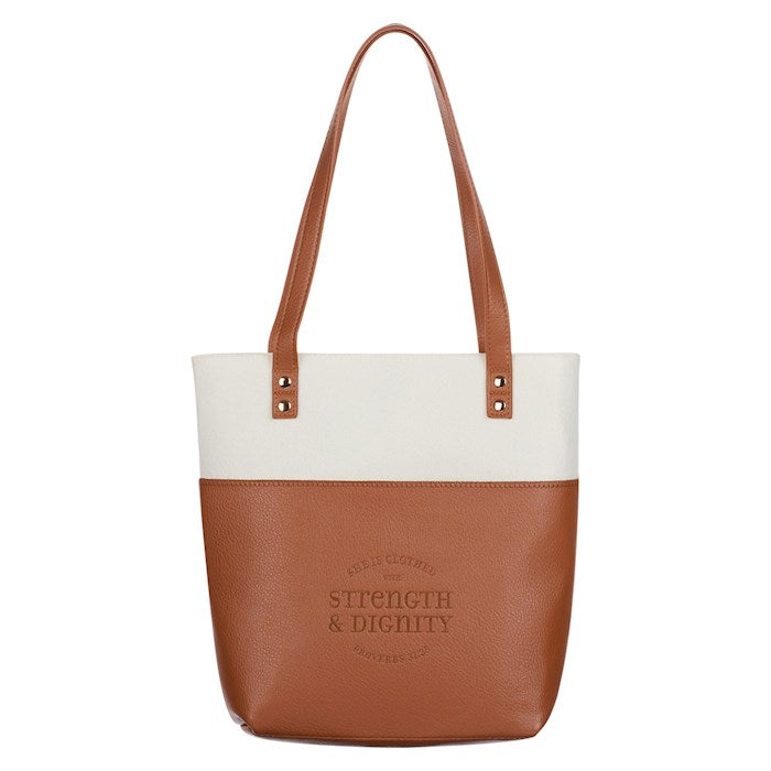 Fashion-Strength & Dignity-Tan/Brown Tote Bag