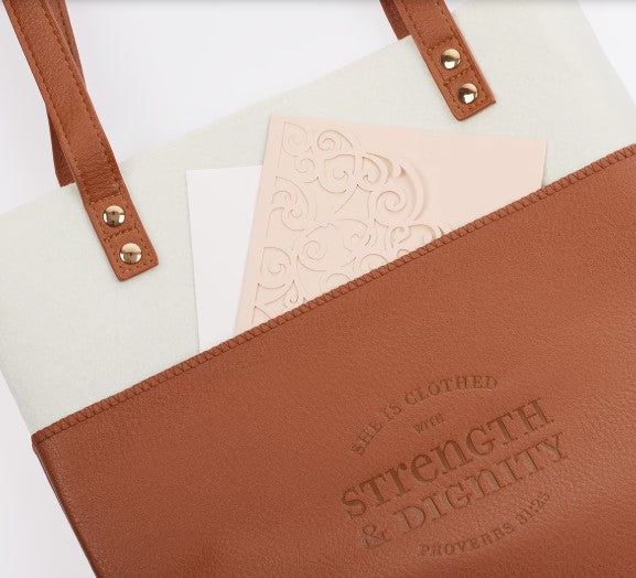 Fashion-Strength & Dignity-Tan/Brown Tote Bag