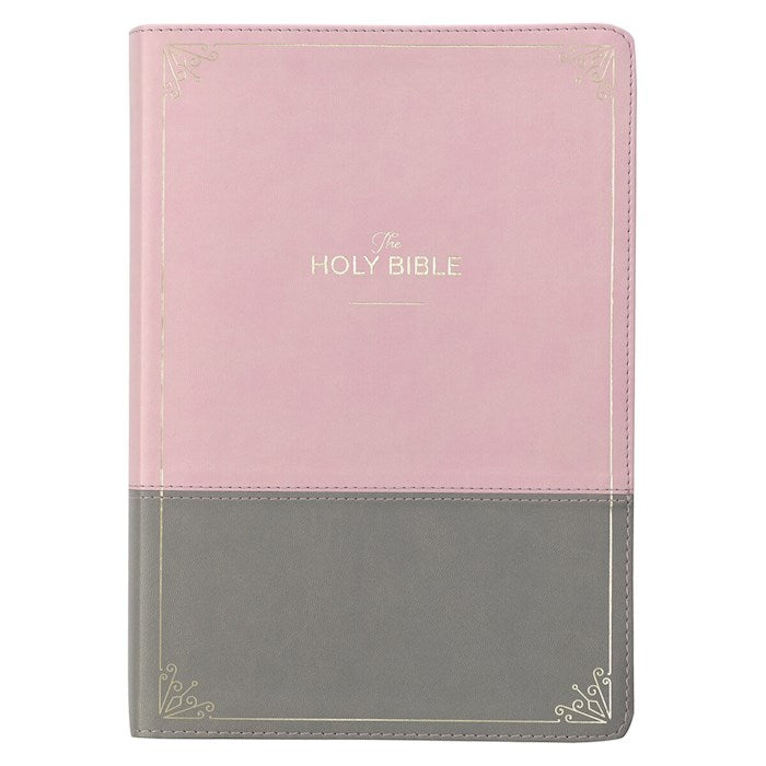 Pink and Gray Faux Leather Super Giant Print Full-size King James Version Bible with Thumb Index