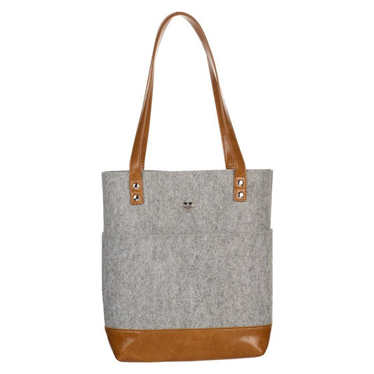 Bible Tote Bag-Gray And Brown With Heart Badge