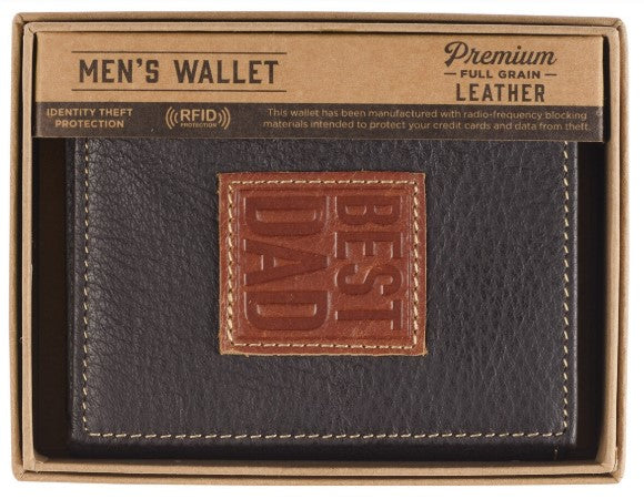 Best Dad Brown and Tan Genuine Leather Trifold Wallet