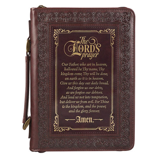 The LORD's Prayer Walnut and Burgundy Faux Leather Classic Bible Cover