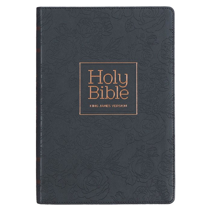 KJV Large Print Thinline Bible-Black Floral Faux Leather