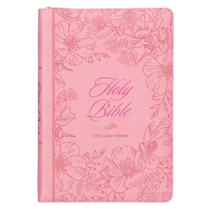 Sunrise Pink Faux Leather Large Print Thinline King James Version Bible with Zippered Closure