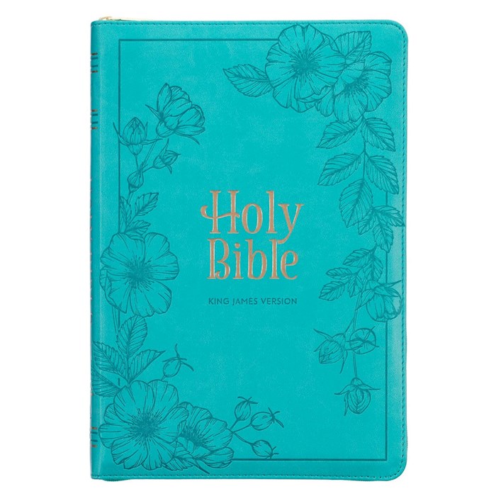 Vibrant Teal Faux Leather Large Print Thinline King James Version Bible with Zippered Closure