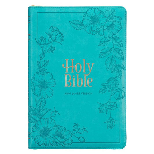 Vibrant Teal Faux Leather Large Print Thinline King James Version Bible with Zippered Closure