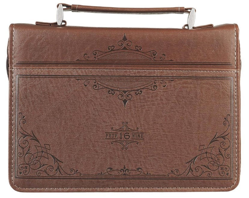 A Man's Heart Brown Faux Leather Classic Bible Cover - Proverbs 16:9