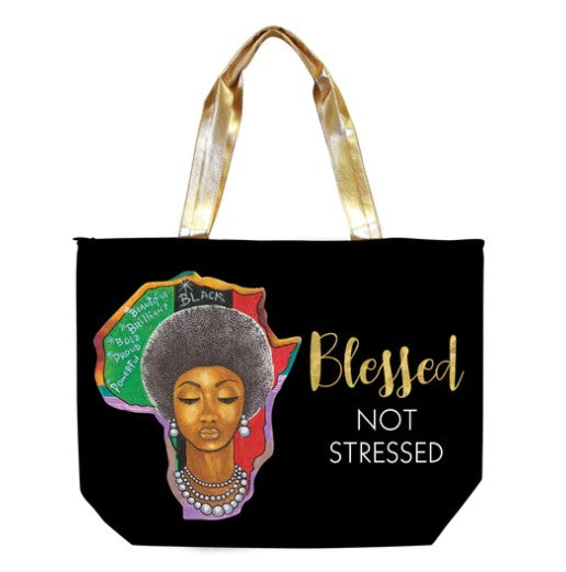 "Blessed Not Stressed" Canvas Handbag