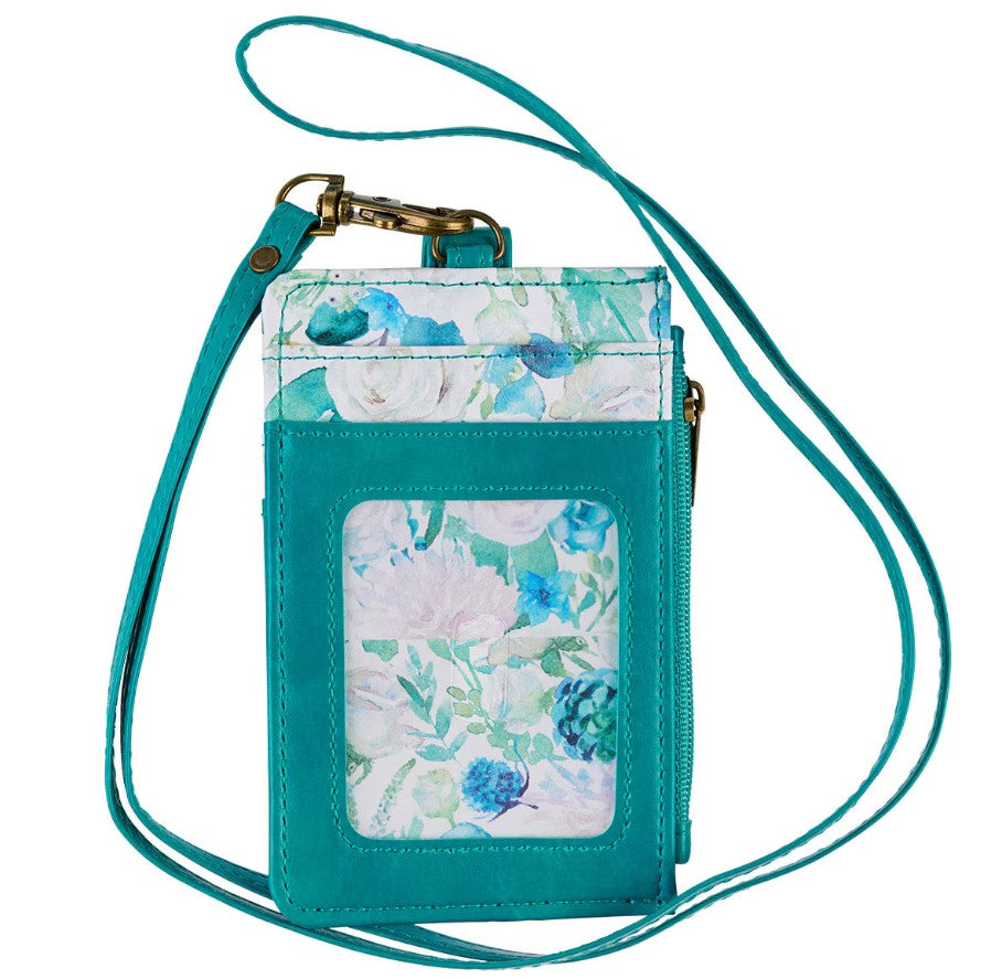 Be Still and Know Floral Teal Faux Leather ID Card Holder