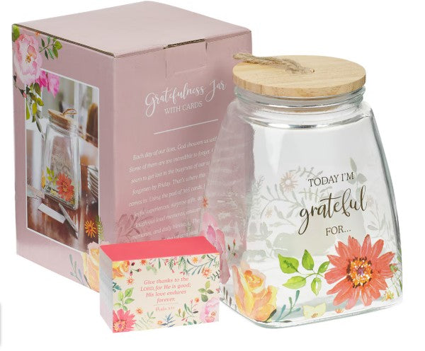 Today I'm Grateful For Orange Daisy Glass Gratitude Jar with Cards