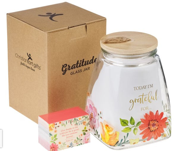 Today I'm Grateful For Orange Daisy Glass Gratitude Jar with Cards