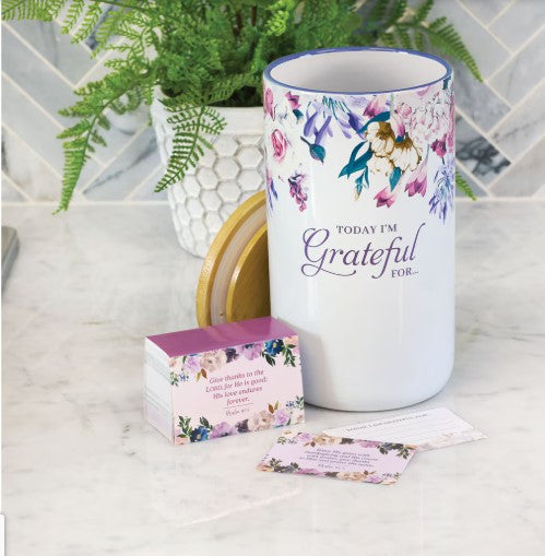 Today I'm Grateful For Purple Floral Ceramic Gratitude Jar with Cards