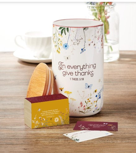 Give Thanks Topsy-Turvy Wildflower Ceramic Gratitude Jar - 1 Thessalonians 5:18