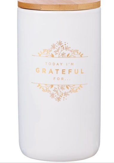 Grateful Gold and White Ceramic Gratitude Jar with Cards