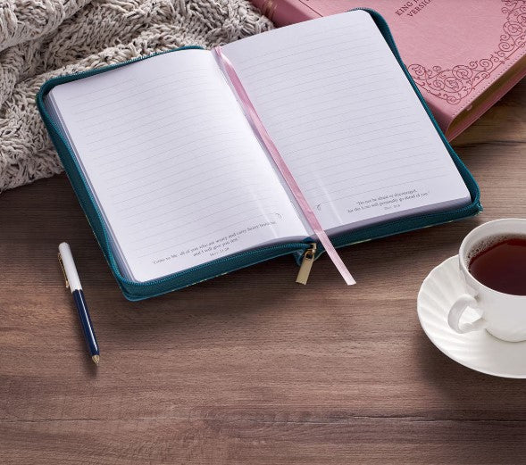Love the Lord Teal Floral Faux Leather Journal with Zipper Closure - Matthew 22:37