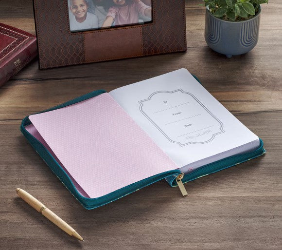 Love the Lord Teal Floral Faux Leather Journal with Zipper Closure - Matthew 22:37