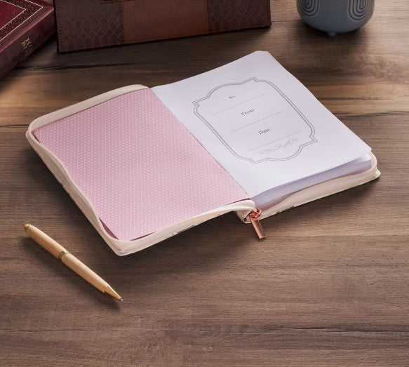 Strength and Honor Pink Floral Faux Leather Classic Journal with Zipper Closure - Proverbs 31:25