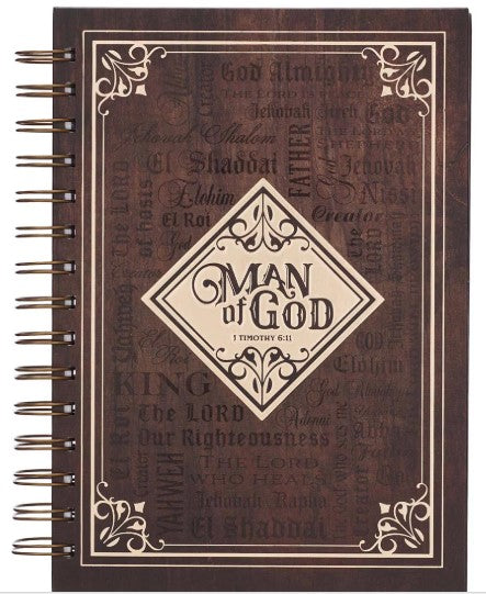 Man Of God Large Spiral Journal in Brown - 1 Timothy 6:11