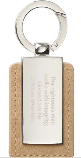 Righteous Man Silver and Tan Key Ring in Gift Tin - Proverbs 20:7