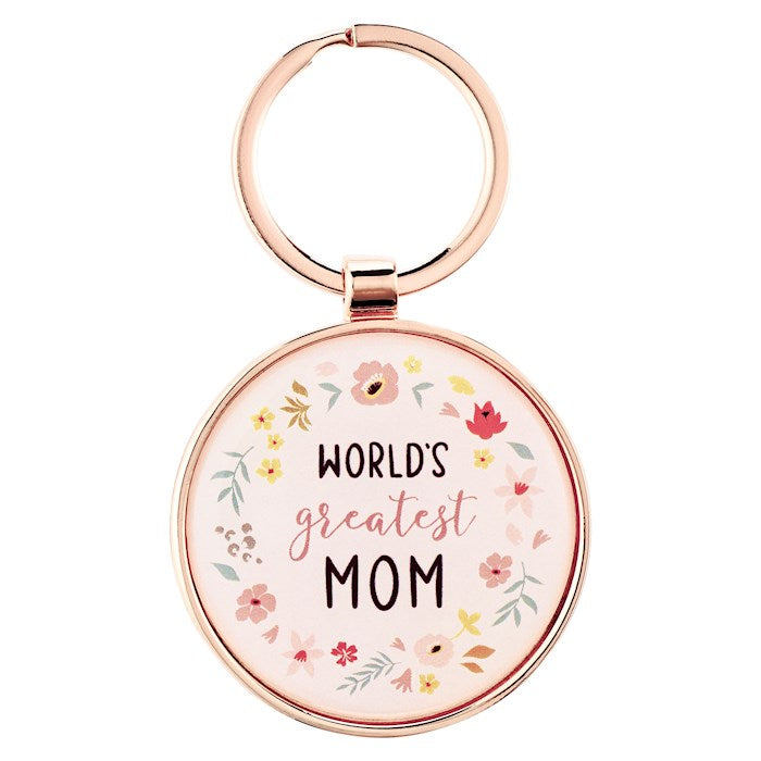 World's Greatest Mom Peach Floral Keychain