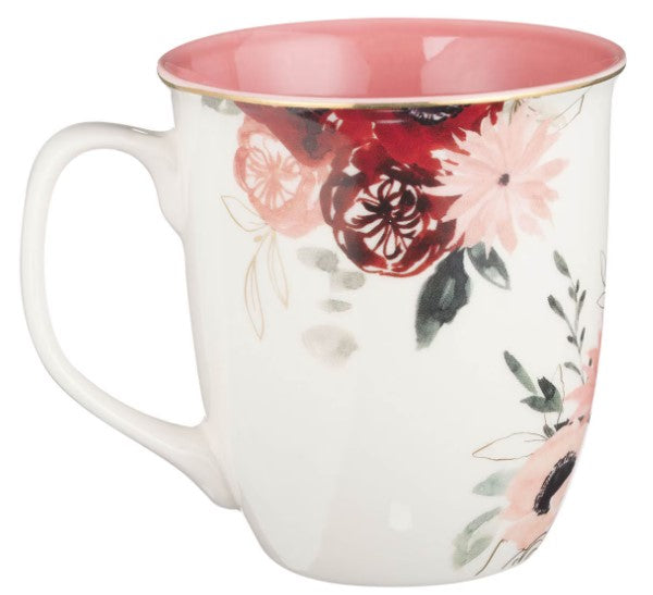 Blessed Mom Pink Floral Ceramic Coffee Mug - Jeremiah 17:1