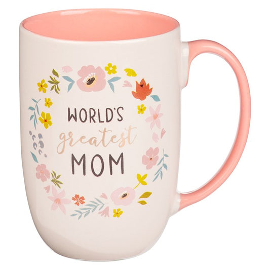 World's Greatest Mom Peach Floral Ceramic Coffee Mug