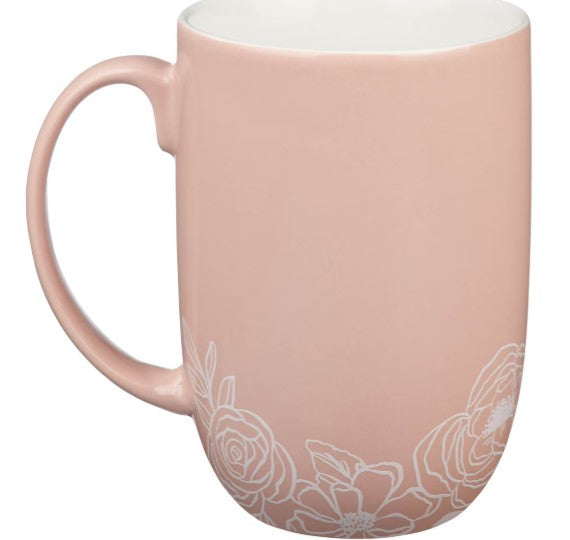 Good Work Pink Floral Ceramic Coffee Mug - Philippians 1:6