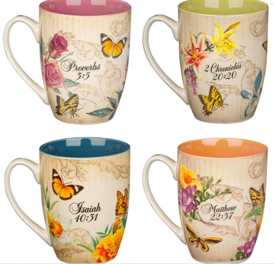 Faith Trust Hope and Love Floral Mug Set