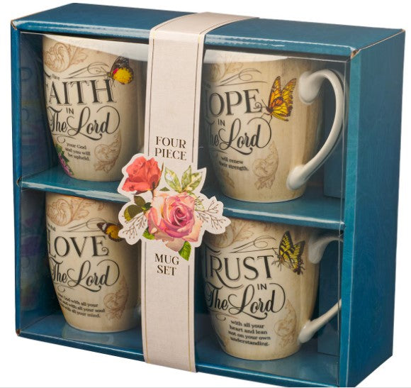 Faith Trust Hope and Love Floral Mug Set