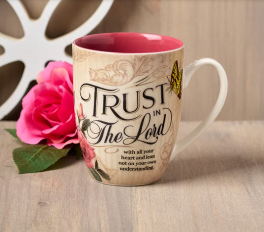 Trust In The Lord Blush Pink Floral Ceramic Mug - Proverbs 3:5