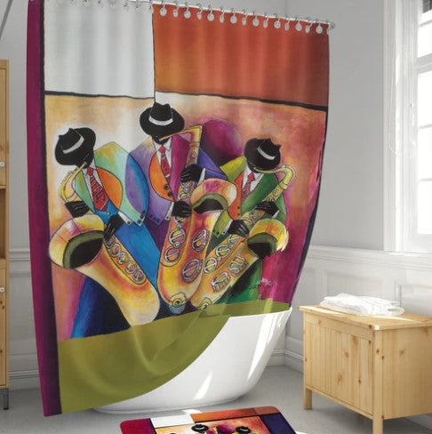 "Jazz Sax Men" Shower Curtain