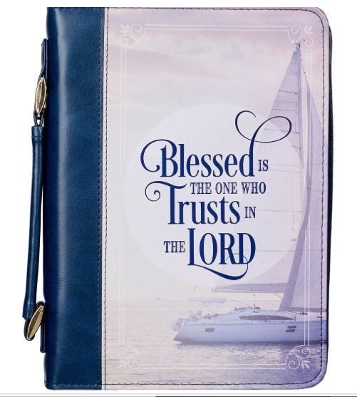 Blessed Is The One Nautical Navy Faux Leather Classic Bible Cover - "Medium"