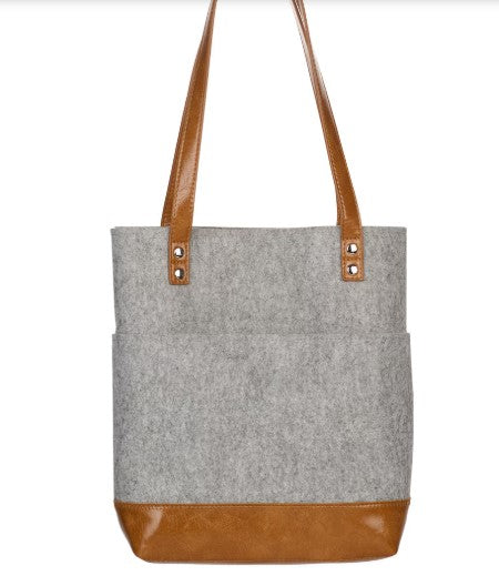 Bible Tote Bag-Gray And Brown With Heart Badge