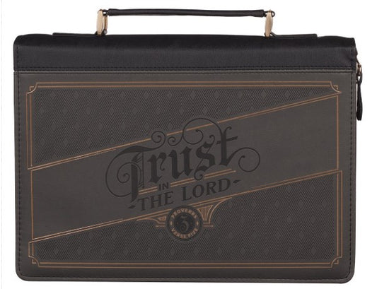 Trust in the Lord Charcoal Faux Leather Bible Cover - Proverbs 3:5